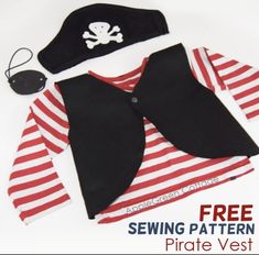 a pirate vest and hat are shown with the free sewing pattern for this set is easy to sew