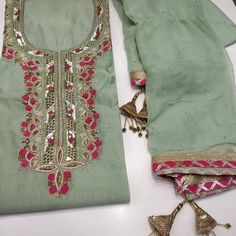 ATHARVA Hand Embroidered Salwar Kameez/pista Neck | Etsy Pista Green Mirror Work Chanderi Kurta, Pista Green Chanderi Kurta With Mirror Work, Pista Green Kurta With Mirror Work For Diwali, Pista Green Palazzo Set With Mirror Work, Pista Green Anarkali Kurta With Mirror Work, Pista Green Palazzo Set With Mirror Work For Diwali, Diwali Pista Green Palazzo Set With Mirror Work, Bollywood Style Pista Green Kurta With Gota Work, Festival Green Palazzo Set With Mirror Work