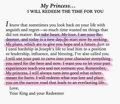 an image of a letter written in pink and purple with the words'i will redem time for you '