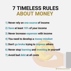 a hand holding a banana with the words 7 times rules about money written below it