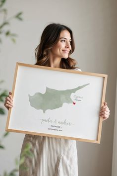 Celebrate your engagement or anniversary with a custom watercolor map that highlights the place where your love story began. This personalized art piece features a delicate map design with a pin marking your special location. It's a thoughtful and unique gift for couples to cherish forever.
Cyprus engagement gift idea. Thoughtful Engagement Gifts, Engagement Gifts For Couples, Personalized Art