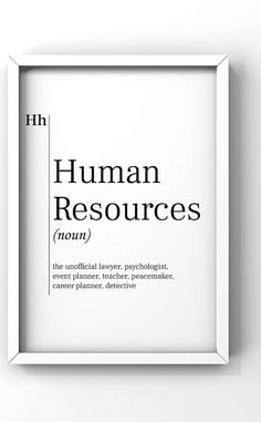 a white frame with the words human resources in black on it, and an image of a