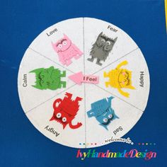 a paper plate with different colored animals on it's sides and words in the middle