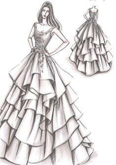 a drawing of a dress with tiered layers