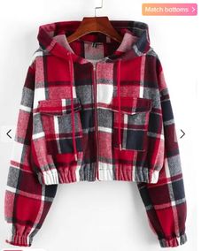 Plaid Flannel Flap Pocket Zip Hooded Jacket - Deep Red S Hoodie Jacket Pattern, Hooded Jacket Pattern, Plaid Outerwear, Drop Shoulder Coat, Women Long Cardigan, Winter Outwear, Refined Style, Zipper Jacket, Jacket Pattern