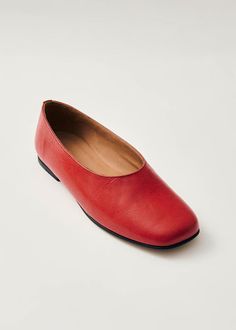 Edie Red Leather Ballet Flats | ALOHAS Red Leather Ballet Flats, Red Ballet Flats, Sustainable Leather, Vegan Boots, Leather Ballet Flats, Ballet Flats, Red Leather, Ballet, Slip On