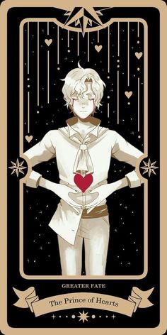 the prince of hearts tarot card with an image of a man holding his hands on his hips