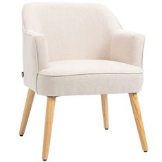 a white chair with wooden legs on a white background