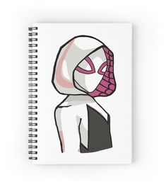 a spiral notebook with a drawing of a person wearing a mask