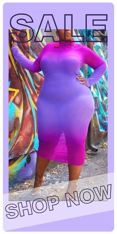 Purple Casual Gradual Change Print Split Joint See-through O Neck Pencil Skirt Plus Size Dresses Pencil Skirt Plus Size, Skirt Plus Size, Plus Size Bodycon, Curvy Girl Outfits, Wholesale Fashion, Plus Size Dresses, Dresses Online, Pencil Skirt, Split