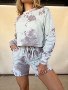 Shirt And Shorts Outfit, Tie Dye Loungewear, Drawstring Shorts Outfit, Comfy Pajama, Straight Clothes, Pajamas Sets, Sweatsuit Set, Casual Tie, Shirt And Shorts