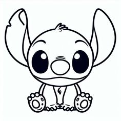 Lilo Drawing Easy, Cute Stitch Drawings Easy, Stitch Drawing Easy, Disney Characters Outline, Kids Colouring Printables, Coloring Pages Disney, Stitch Coloring, Baby Disney Characters, Stitch Coloring Pages