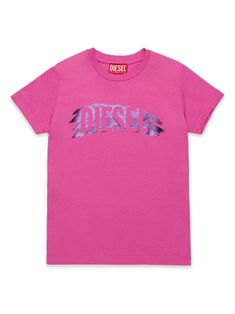 pink cotton lightweight jersey round neck logo print to the front metallic effect short sleeves straight hem Nike Winter Jackets, Diesel Shirt, Bape Shirt, Cute Online Clothing Stores, Diesel Shirts, Cute Clothing Stores, Fly Outfit, Teen Boy Outfits, Dress With Jean Jacket