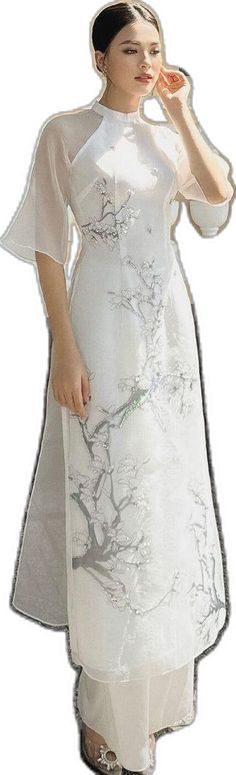 Elegant White Cheongsam For Spring, Elegant Embroidered Cheongsam For Spring, Elegant Embroidered Ao Dai For Summer, Elegant Floral Embroidered Ao Dai For Summer, Elegant Ao Dai With Floral Embroidery For Spring, Spring White Ao Dai With Floral Embroidery, Mean Blvd, Collar Designs, Modern Colors