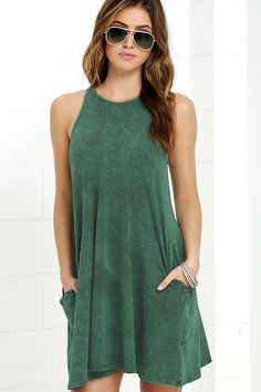 Cute Casual Dresses | Casual Dress Designs for Juniors - Page 4 Green Day Dress, Acid Wash Dress, Triangle Dress, Cute Casual Dresses, Round Neck Dress, Dresses Green, Jersey Knit Dress, Christmas Party Dress, Round Neck Dresses