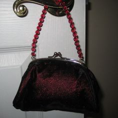 Bottom Width 6 3/4" ,Top Opening 4 1/2" ,Black Drop Strap 21 " ,Also Has 4 " Beaded Drop Strap ,5 1/4" H With Clasp New Never Used ,No Brand Name ,Made In China Brand Name Bags, No Brand, 4 H, Cranberry, Brand Names, Black And Red, Bag Lady, China, Red