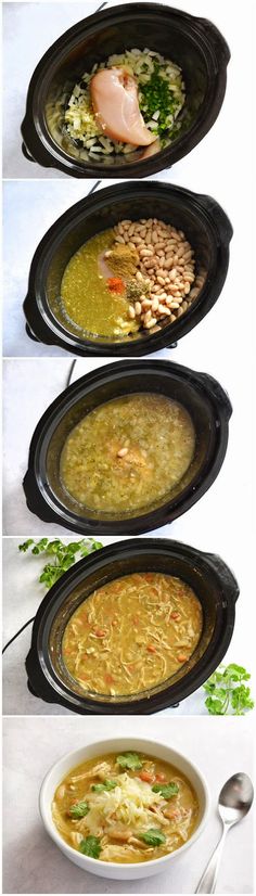 four different pictures showing the steps in how to make soup