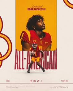 the poster for the upcoming college football game, featuring an all - american football player