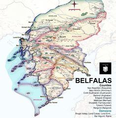 a map of belfaas showing the major towns and roads in different countries, including cities