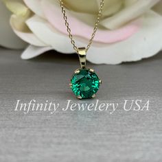 Round emerald pendant, crown head emerald green necklace, 1.90ctw, with 18" box chain 14k yellow gold #6065 #GirlfriendGift #EmeraldPendant #EmeraldNecklace #LadiesGift #BridalGift #AnniversaryGift #BirthdayGift #RoundEmeraldGreen #MayBirthstone #HolidayGift Emerald Green Necklace, Emerald Green Earrings, Head Chain, Faceted Gems, Emerald Pendant, Emerald Necklace, Yellow Gold Setting, Birthstone Pendant, Solitaire Pendant