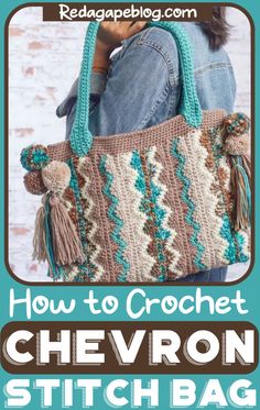 the crochet chevron stitch bag is shown with text overlay