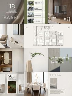 a series of photographs showing different rooms and furniture in various styles, sizes and colors