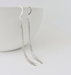 Silver fringe earrings tassel fringe earrings by MarciaHDesigns Silver Dangle Linear Earrings With Box Chain, Silver Box Chain Dangle Linear Earrings, Silver Long Drop Box Chain Earrings, Silver Dangle Earrings With Box Chain, Silver Long Drop Threader Earrings For Party, Silver Long Drop Earrings With Chain, Silver Long Drop Linear Earrings, Elegant Silver Linear Earrings With Box Chain, Silver Long Drop Threader Earrings