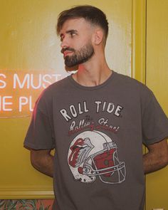 Rolling Stones University of Alabama Helmet Lick Charcoal Thrifted Tee - shoplivylu Band Merch Cotton T-shirt For Fans, Vintage Relaxed Fit T-shirt For Game Day, Casual Distressed Tri-blend T-shirt, Casual Soft-washed Fan Merchandise T-shirt, Casual Soft-washed T-shirt For Fan Merchandise, Graphic Tee T-shirt For Game Day, Soft-washed, Casual Faded Pre-shrunk T-shirt, Retro Cotton T-shirt For Fan Gear, Soft-washed Graphic Tee For Game Day