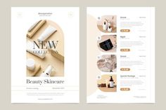 two page brochure with beauty products on it