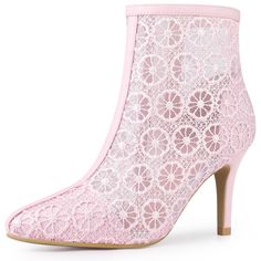 These elegant lace boots are not just stylish, but also comfortable and long-lasting. They can be dressed up with a flashy, colorful hue to update your style. These boots feature flower decorations, stiletto heels, and side zippers. Their good design will complement any modern woman's wardrobe. These boots are perfect for a variety of occasions, including the office, interviews, parties, casual outings, Christmas days, dating, and evening events. Halloween Boots, Kitten Heel Ankle Boots, Lace Ankle Boots, Heel Stretch, Lace Booties, Mesh Heels, Fun Heels, Buckle Ankle Boots, Womens Stilettos