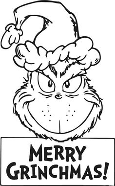 a black and white image of a grin face holding a merry grinmas sign with the word