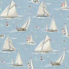 Leeward Light Blue Sailboat Wallpaper Sailboat Wallpaper, Strip Wallpaper, Stripped Wallpaper, Coastal Wallpaper, Nautical Wallpaper, Wallpaper For Sale, Coastal Bedroom, Bunk Room, Coastal Chic