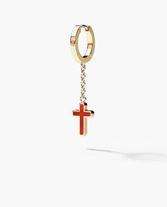 This dangle Cross earring with 9.5 mm chain is 100% customizeable. Choose your preference of metal type, carat weight, and center gemstone. Availabe in 14k gold or 18k gold - set with your choice of Carnelian, Lapis, Malachite, or Onyx