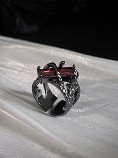 This price is for a ring only, others are not included.   	 		 			Size 			Free Size 		 		 			Inside Diameter 			1.7 Black Open Ring Metal Rings, Black Metal Open Ring, Black Metal Crystal Promise Ring, Red Rectangle, Red Stone Ring, Black Ring, Vintage Gothic, Black Skulls, Halloween Jewelry