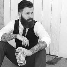 Levi Stocke being as aesthetically pleasing as possible - full thick beard and mustache beards bearded man men mens' style clothing fashion retro dapper vintage tattoos tattooed hairstyle hair cut barber handsome #beardsforever by carol.hasky Thick Beard, Buzz Cuts, Beard Style, Male Clothes, Dream Man, Beard Love