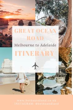 the great ocean road, melbourne to adelaide itinerary is featured in this postcard