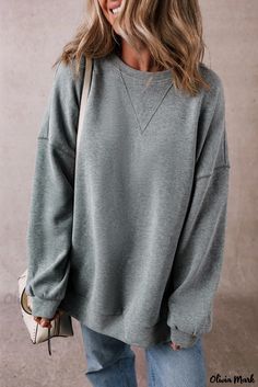 Olivia Mark - Luxurious Grey Sequined Rugby-Style Sweatshirt Romper And Jacket, Oversized Top, Oversized Silhouette, Long Sleeve Sweatshirt, Side Split, Oversized Sweatshirt, Long Sleeve Sweatshirts, Shoulder Sleeve, Fall Fashion