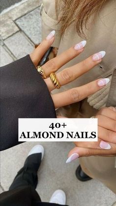 Trendy Almond Nails, Short Almond Shaped Nails, Paznokcie Hello Kitty, Almond Gel Nails, Oval Shaped Nails, Pink French Nails, Almond Acrylic, Kutek Disney, Colourful Nails