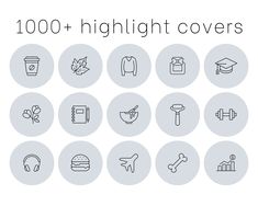 a set of icons with the words, 100 + highlight covers