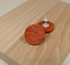 Padauk Wood Round Stud Earrings ~ 5/8 Inch Wooden Round Earrings Gift, Wooden Round Earrings For Gifts, Round Wooden Earrings As Gift, Round Wooden Earrings For Gifts, Brown Wooden Round Earrings, Handmade Wooden Round Earrings, Handmade Round Wooden Earrings, Padauk Wood, Danish Oil