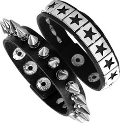 Punk Style Black Leather Bracelet With Rivets, Adjustable Punk Leather Bracelet With Studs, Punk Bracelets, Black Punk Leather Bracelet With Spikes, Black Leather Punk Bracelets, Black Leather Spike Bracelets, Spike Bracelet, Women Of Rock, Bracelets For Men