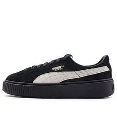 (WMNS) PUMA Suede Platform Core 'Black White' 362223-05 (SNKR/Retro/Skate/Casual/Women's) Black Urban Platform Sneakers For Streetwear, Black Urban Platform Sneakers For Sports, Urban Black Platform Sneakers For Streetwear, Casual Black Platform Sneakers For Streetwear, Classic Black Platform Sneakers With Contrast Sole, Classic Black Low-top Platform Sneakers, Black Lace-up Platform Sneakers With Gum Sole, Black Sporty Platform Sneakers With Rubber Sole, Urban Style Platform Sneakers For Sports