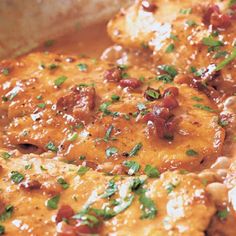 some food that is in a pan on a table