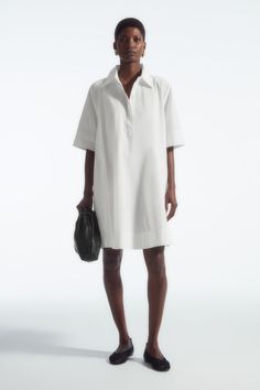 A-LINE MINI SHIRT DRESS - WHITE - COS Shirt Dress Mini, Cos Dress, Summer Holiday Outfits, Bags 2024, Wardrobe Planning, Marine Layer, New Pant, Jumpsuit Trousers, Tshirt Skirt