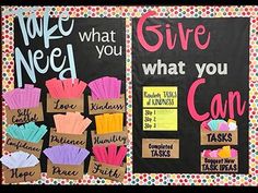 two blackboards with pink and blue writing on them that say give what you can