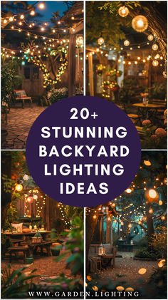 a close up of a bunch of lights in a yard Lights In The Garden Ideas, Fun Outdoor Lighting, Outdoor Accent Lighting Ideas, Deck Ideas Lights, Garden Ideas Lights, Lights Strung In Backyard, Outdoor Lights Backyard, Outdoor Garden Lights Ideas, Backyard Deck Lights