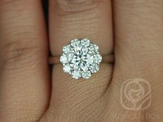 1ct Blossom 6.5mm 14kt Moissanite Diamond Flower Halo Engagement Ring - Rosados Box Flower Halo Engagement Ring, Round Halo Ring, Flower Diamond Ring, Flower Halo, Floral Engagement Ring, Flower Engagement Ring, Round Halo, Round Engagement Rings, Engagement Ring Shapes