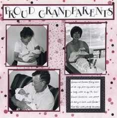 an old photo with two pictures of people holding a baby and the words proud grandparents written on it