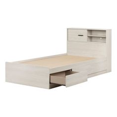 an image of a bed with drawers in it