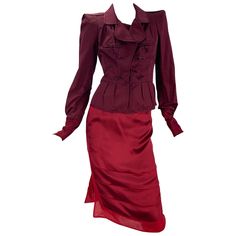 Tom Ford for Yves Saint Laurent Skirt Suit. F/W 2004 Collection Country/Region of Manufacture: France Color: Burgundy/Red, Material: 100% Silk. Jacket FR Size 38 - US 6 Measurements: bust - 36 inches, waist - 28", sleeve including cuff - 27", fully lined. Skirt FR Size 36 – US 4 Measurements: waist - 26 inches, hips - 36", length - 26", fully lined. Made in France. Excellent condition France Colors, Rive Gauche, Silk Jacket, Women Clothes, Skirt Suit, Burgundy Red, Tom Ford, Christian Dior, Yves Saint Laurent